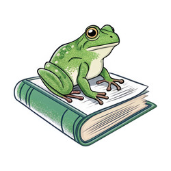 Логотип «Лягушка, читающая книгу» с использованием ярких цветов, созданный с помощью генеративного ИИ - RomanZ