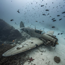 Обломки самолета лежат на дне океана в окружении рыб, созданных с помощью генеративного искусственного интеллекта - RomanZ