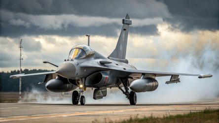Истребитель Rafale взлетает на фоне драматического облачного неба (генеративный ИИ) - RomanZ