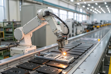 Роботизированная рука, собирающая электронные компоненты на заводе. Генеративный искусственный интеллект - RomanZ