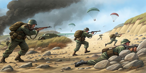 Военная операция на пляже с участием десантников. Генеративный ИИ - RomanZ
