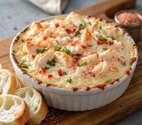 Вкусный крабовый дип, подаваемый с хрустящими ломтиками хлеба. Генеративный искусственный интеллект - RomanZ