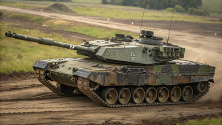 Военная машина в армейских цветах, преодолевающая пересеченную местность. Генеративный ИИ - RomanZ