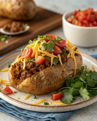 Вкусные запеченные картофельные тако со свежими начинками и ингредиентами. Генеративный ИИ - RomanZ