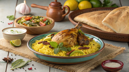 Вкусное блюдо Манди в йеменском стиле с пряностями и ароматами. Генеративный ИИ - RomanZ