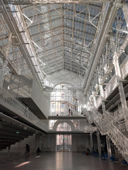 Moscow, Russia – June 2, 2024: The interior of the GES-2 building, former water power station, now a house of culture. Balchug Island, Yakimanka District - Kcuxen