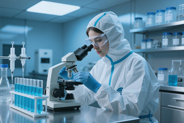 Взрослая женщина-ученый анализирует образец в медицинской исследовательской лаборатории - AnnaStills