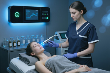 Взрослая женщина, получающая уход за лицом от врача в medspa - DragonImagesAsia