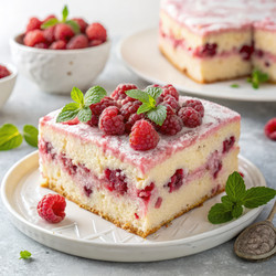 Вкусный кусочек малинового творожного пирога для завтрака. Генеративный ИИ - RomanZ
