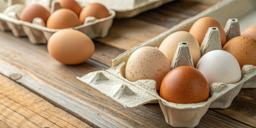 Сырые куриные яйца на деревянной поверхности, окрашенной натуральными красителями. Генеративный искусственный интеллект - RomanZ