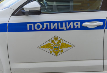 Служебный автомобиль полиции: фрагмент боковой двери с символикой МВД - Sadoff