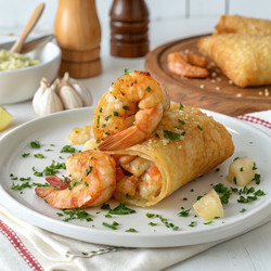 Вкусные креветки с чесноком, завернутые в хрустящее одеяло. Генеративный ИИ - RomanZ