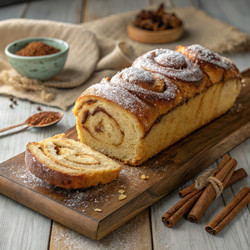 Вкусные пончики с корицей, нарезанные на деревянной доске. Генеративный искусственный интеллект - RomanZ