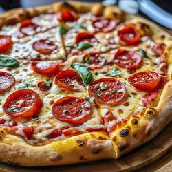 Вкусная пицца с пепперони, подаваемая на деревянной доске. Генеративный искусственный интеллект - RomanZ