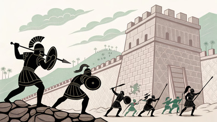 Ацтекские воины атакуют укрепленный город в историческом сражении. Генеративный ИИ - RomanZ