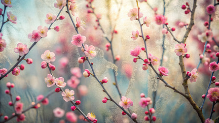Весной сквозь матовое стекло распускаются цветы сливы. (Визуализация с помощью генеративного ИИ) - RomanZ