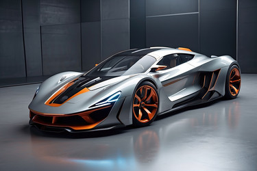 Элегантный футуристический спортивный автомобиль в современной выставочной экспозиции. Генеративный искусственный интеллект - RomanZ