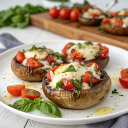 Вкусные грибы портобелло, фаршированные чесноком и маслом по-капрезски. Генеративный ИИ - RomanZ