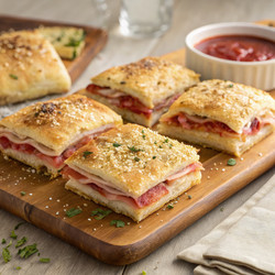 Вкусные золотистые слоеные итальянские сэндвичи с соусом (генеративный ИИ) - RomanZ