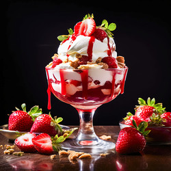 Вкусный клубничный сандей с взбитыми сливками и сиропом (генеративный ИИ) - RomanZ
