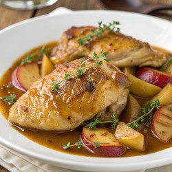 Вкуснейшая курица в соусе из сидра с сезонными яблоками. Генеративный ИИ - RomanZ