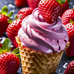 Вкусное клубничное мороженое в солнечный день. Генеративный ИИ - RomanZ