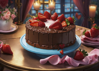 Шоколадный торт, украшенный свежей клубникой, на столе (генеративный ИИ) - RomanZ