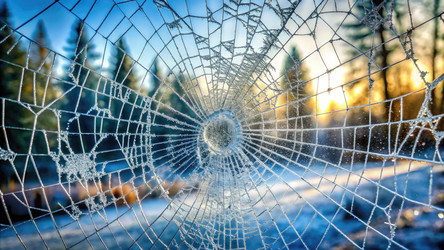 Cracked Glass Window Reveals Nature’s Beauty at Sunrise Generative AI - RomanZ