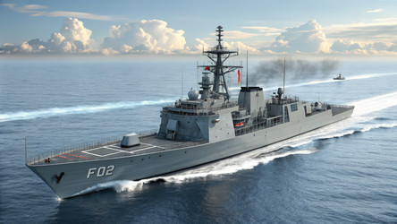 Современный военно-морской корабль, плывущий по спокойным водам. Генеративный искусственный интеллект - RomanZ