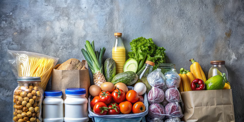 Яркий ассортимент продуктов питания, упакованных для сохранения свежести. Генеративный искусственный интеллект - RomanZ