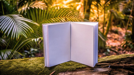 Открытая книга о мхе в пышном зеленом лесу. Генеративный искусственный интеллект - RomanZ