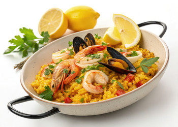 Красочное блюдо из морепродуктов, подаваемое с лимоном и травами. Генеративный искусственный интеллект - RomanZ