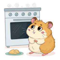 Хомяк с любопытством исследует зону духовки на кухне. Генеративный ИИ - RomanZ