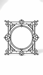 Минималистичная геометрическая рамка, состоящая из переплетающихся треугольников и кругов, с небольшими стилизованными женскими символами в каждом углу, изображение, созданное с помощью искусственного интеллекта - yuyu