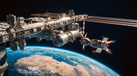 Стыковка космической корабля с орбитальной космической станцией над Землей - qvazzimota