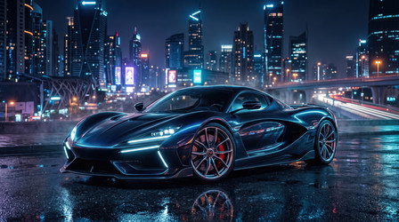 Футуристический черный спортивный автомобиль в Найт-Сити - artshock