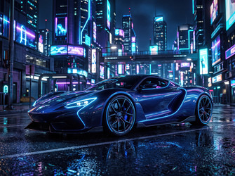 Футуристический черный спортивный автомобиль в Найт-Сити - artshock