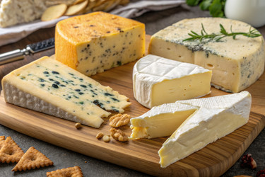 Сырная тарелка с разнообразными сырами и гарнирами. Генеративный искусственный интеллект - RomanZ