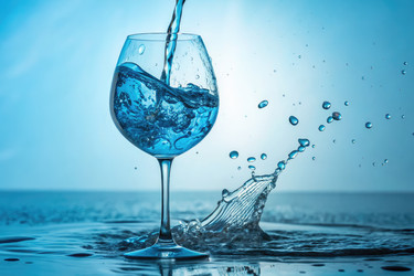 Освежающие брызги воды в стакане на ярком фоне. Генеративный ИИ - RomanZ