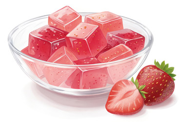 Вкусные кубики клубничного желе в прозрачной миске. Генеративный ИИ - RomanZ