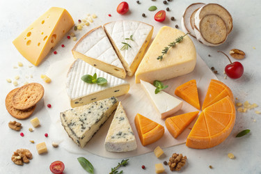 Сырная тарелка с разнообразными вкусами и текстурами. Генеративный искусственный интеллект - RomanZ