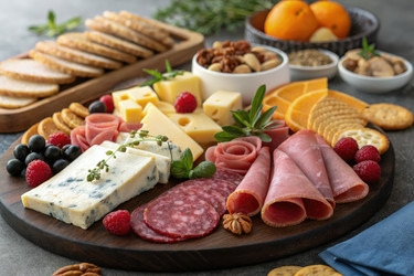 Закусочная доска с разнообразными сырами и фруктами для развития генеративного ИИ - RomanZ