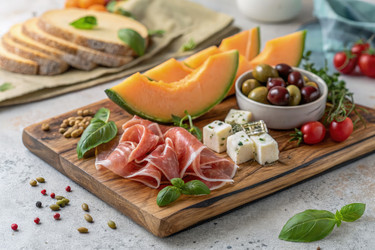 Вкусная мясная тарелка со свежими ингредиентами для вечеринки. Генеративный ИИ - RomanZ