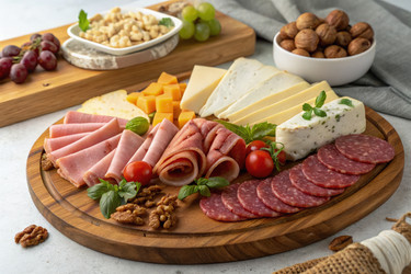 Изысканная презентация сырной и мясной тарелки для гурманов. Генеративный искусственный интеллект - RomanZ