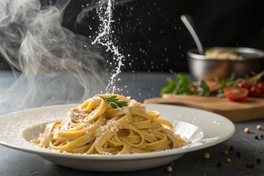 Вкусная паста, приправленная специями в уютной кухонной обстановке. Генеративный искусственный интеллект - RomanZ