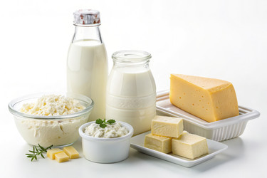 Различные молочные продукты на белом фоне. Генеративный ИИ - RomanZ