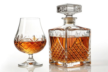 Элегантный набор из графина и бокала для виски на белом фоне. Генеративный ИИ - RomanZ