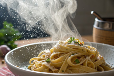 Паста феттучини, украшенная травами и сыром, приготовленная с помощью генеративного искусственного интеллекта - RomanZ