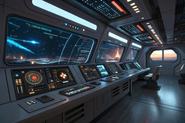 Диспетчерская футуристического космического корабля с передовыми технологиями генеративного искусственного интеллекта - RomanZ