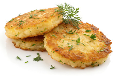 Вкусные картофельные оладьи, украшенные свежей зеленью. Генеративный ИИ - RomanZ